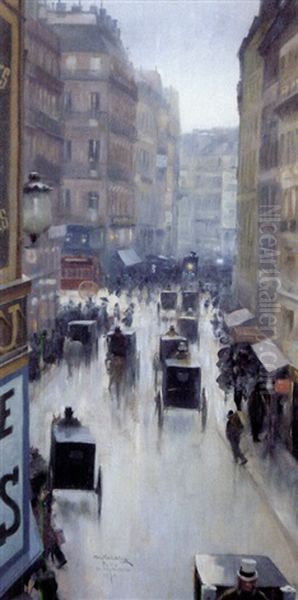 Rue Animee A Paris Oil Painting by Max Schlichting