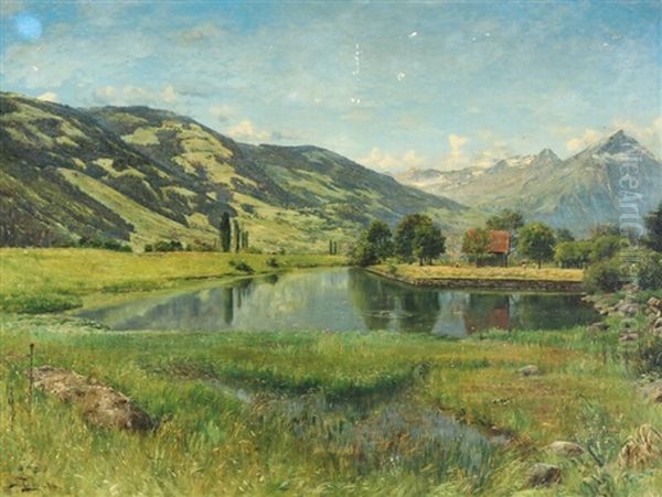 Swiss Landscape Oil Painting by Karl Peter August Schlichting-Carlsen