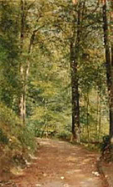 A Summer Day In The Woods Oil Painting by Karl Peter August Schlichting-Carlsen