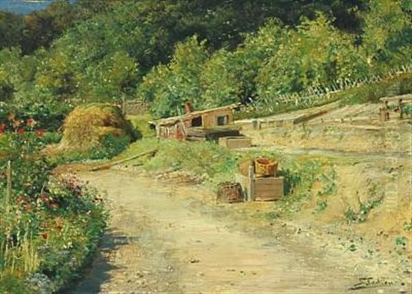 Garden View From Lausanne Oil Painting by Karl Peter August Schlichting-Carlsen