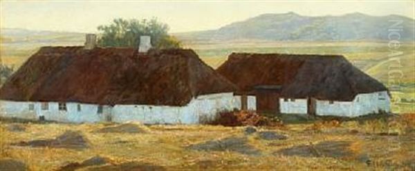 Landscape With Fields And Thatched Farm Oil Painting by Johann Christopher Schlichtkrull