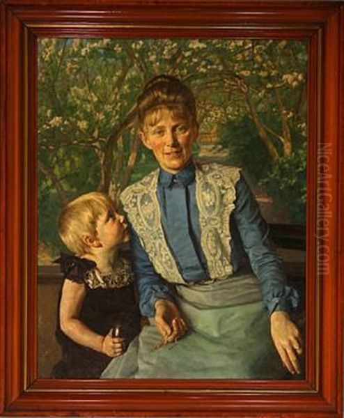 Portrait Of A Mother And Child Oil Painting by Johann Christopher Schlichtkrull