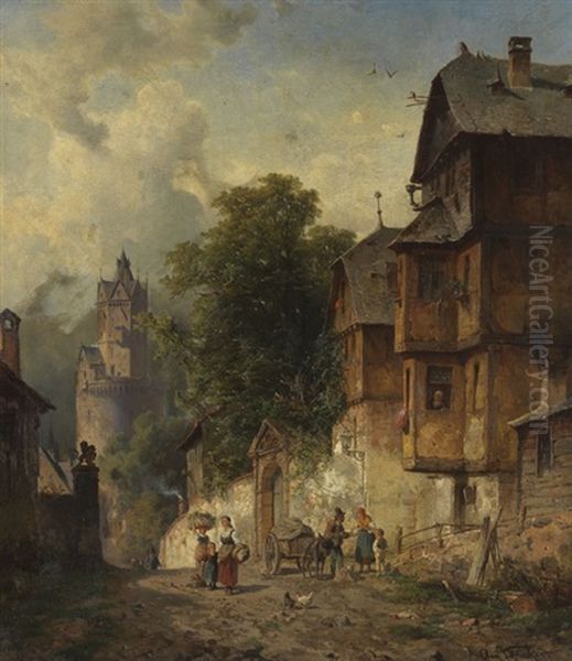 Ansicht Von Andernach Am Rhein Mit Dem Runden Turm by August Eduard Schliecker