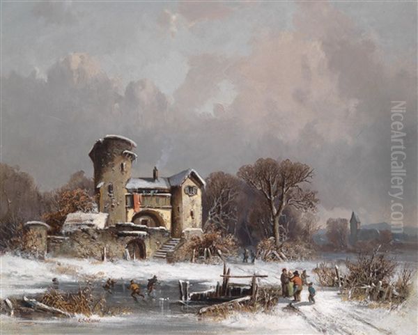 Wintervergnugen Oil Painting by August Eduard Schliecker