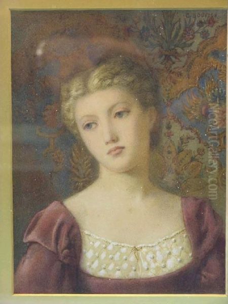 Portrait Bust Of A Young Female, 
Entitled Verso La Veneziana Oil Painting by Gustavus Arthur Bouvier