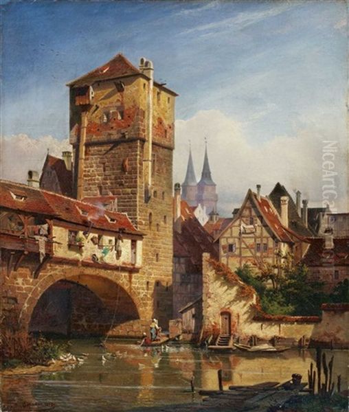 Henerssteg In Nurnberg Oil Painting by August Eduard Schliecker