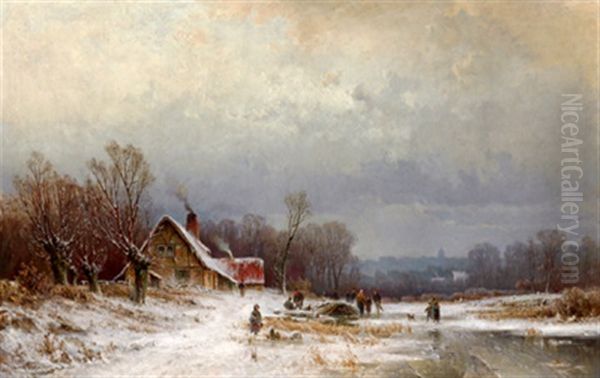 Winterlandschaft Oil Painting by August Eduard Schliecker