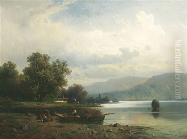 Am Chiemsee Oil Painting by August Eduard Schliecker