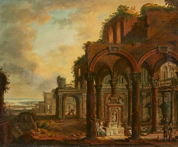 A Small Architectural Capriccio Oil Painting by Michael Schlier