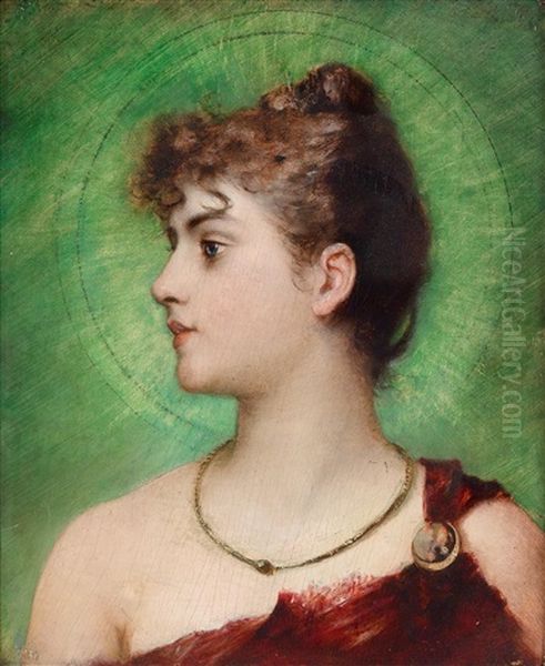 Madchen Mit Gloriole Im Profil Oil Painting by Heinrich Hans Schlimarski