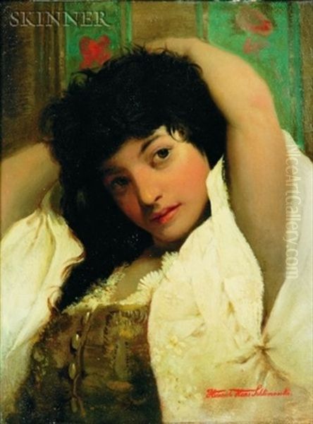 Portrait Of A Young Woman Oil Painting by Heinrich Hans Schlimarski