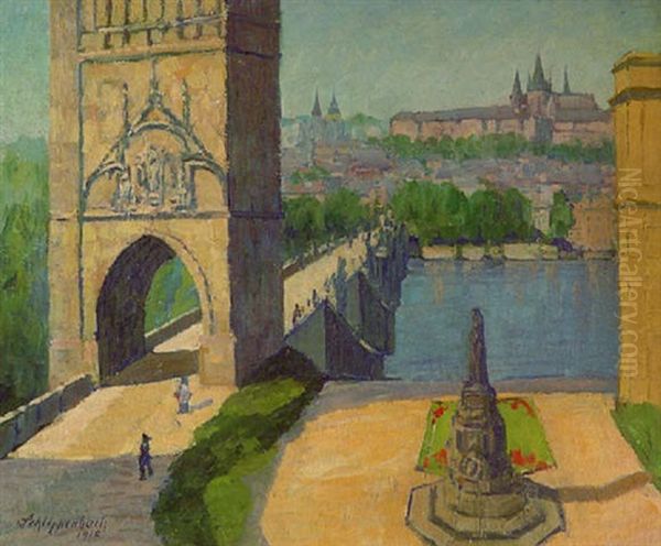 Prager Karlsbrucke Mit Hradschin Im Sonnenlicht Oil Painting by Paul Freiherr Von Schlippenbach