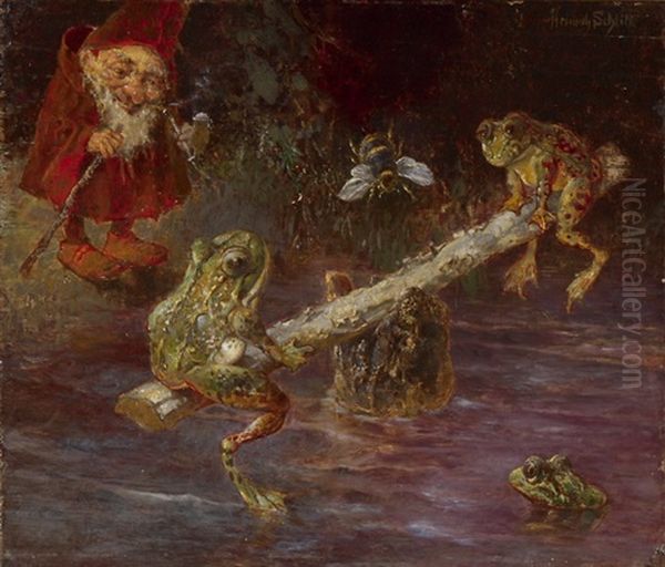 Froschschaukel Oil Painting by Heinrich Schlitt