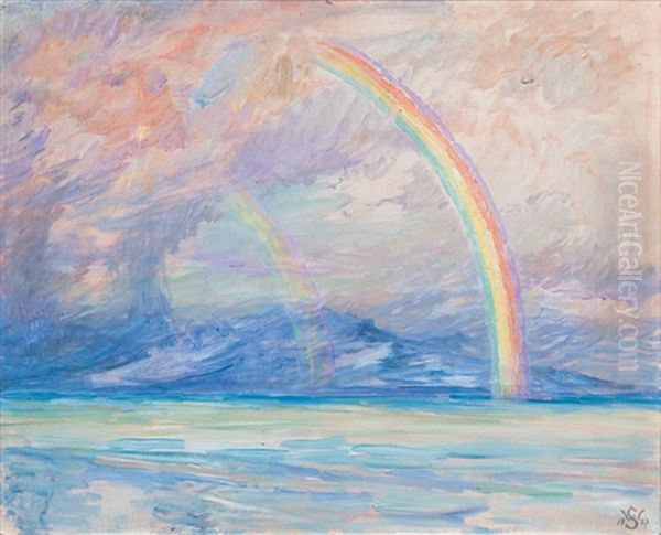 Rainbow Over Lake Constance Oil Painting by Willy Schlobach