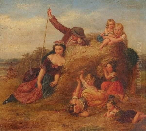 Resting By A Haystack Oil Painting by Laurent Joseph Daniel Bouvier