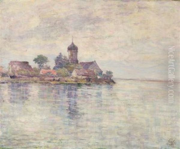 Die Halbinsel Wasserburg, Vom Malerwinkel Aus Gesehen Oil Painting by Willy Schlobach