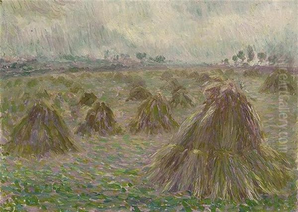 Champ De Ble Ou Gerbes Avant L'orage - Region Rhode-st.-genese Oil Painting by Willy Schlobach