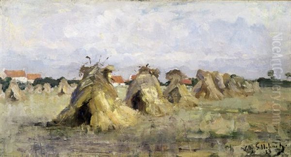 Graanschoven In De Omgeving Van Het Zoute Oil Painting by Willy Schlobach