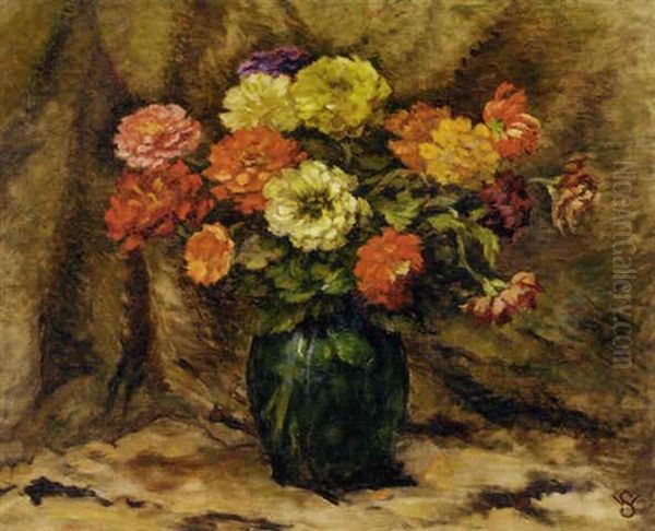 Summer Flowers In A Vase Oil Painting by Willy Schlobach