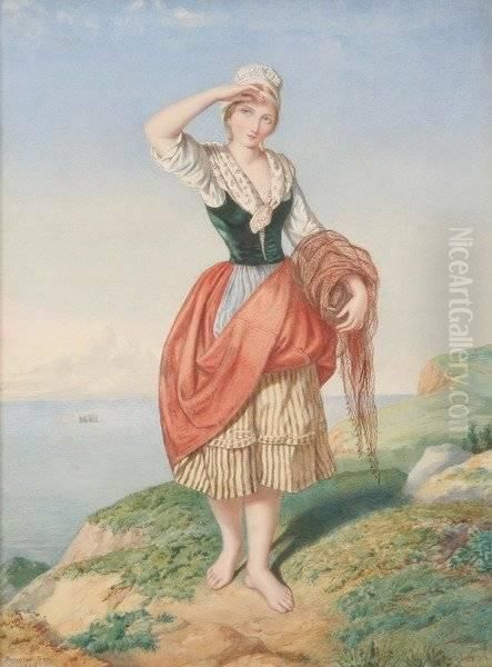 La Falaise Boulogne Oil Painting by Auguste Jules Bouvier, N.W.S.