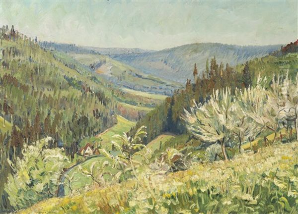 A View Of The Valley Oil Painting by Eduard Schloemann