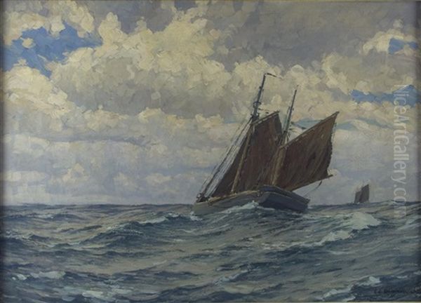 Marine Mit Zwei Segelschiffen Oil Painting by Eduard Schloemann