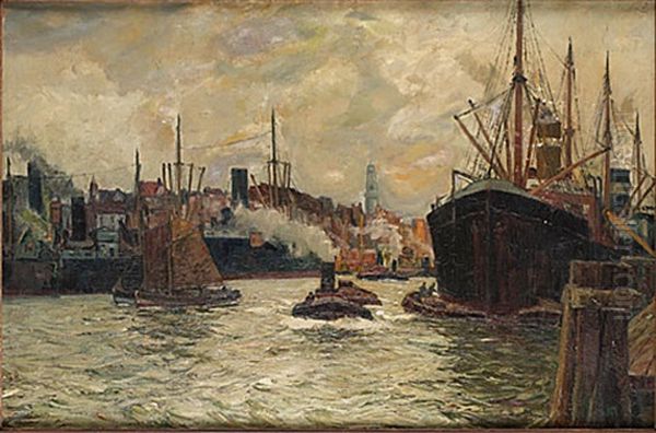 Fartyg I Hamnen Oil Painting by Eduard Schloemann