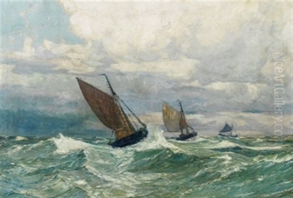 Fischkutter Vor Hornum Odde Oil Painting by Eduard Schloemann