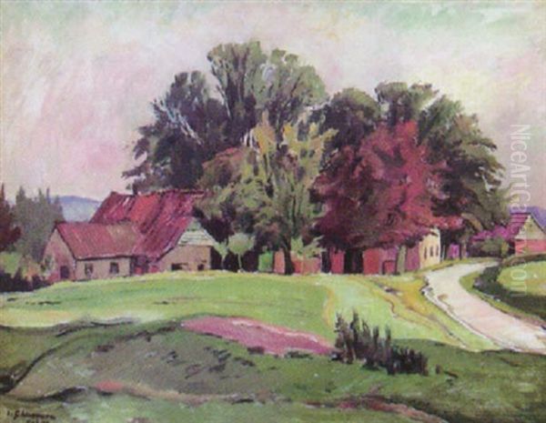 Landschaft Mit Bauerngehoft Oil Painting by Eduard Schloemann