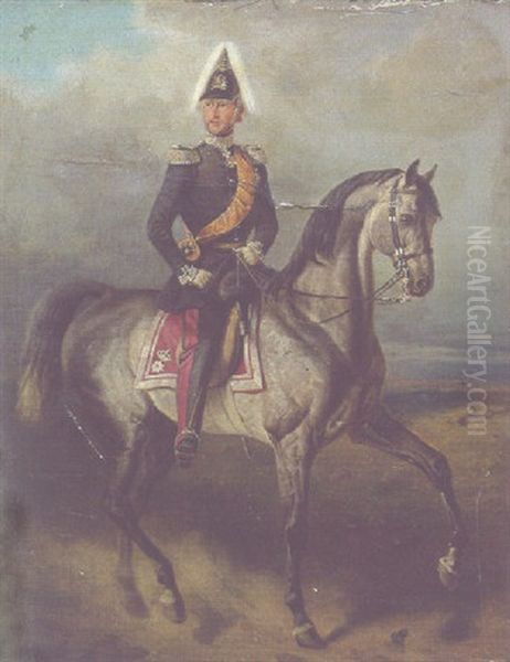 Equestrian Portrait Of Friedrich Franz Ii, Grand Duke Of Mecklenburg-schwerin Oil Painting by Theodor Schloepke