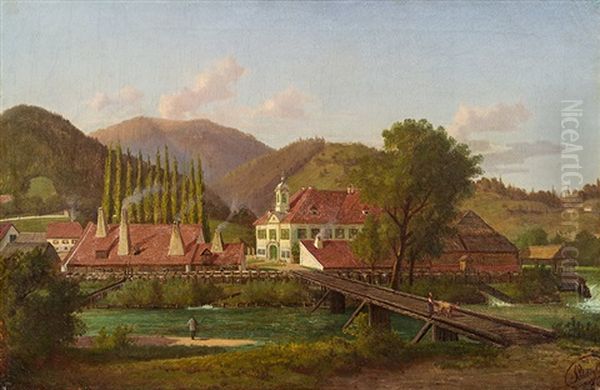 Herrenhaus Und Sensenwerk Kindthal Bei Kindberg An Der Murz (?) Oil Painting by Josef von Schloegl