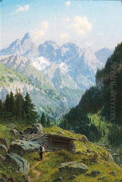 Mountain Scene Oil Painting by Josef von Schloegl