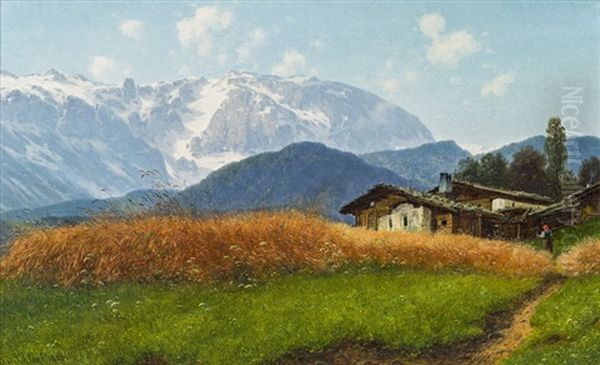 Gebirgslandschaft Oil Painting by Josef von Schloegl