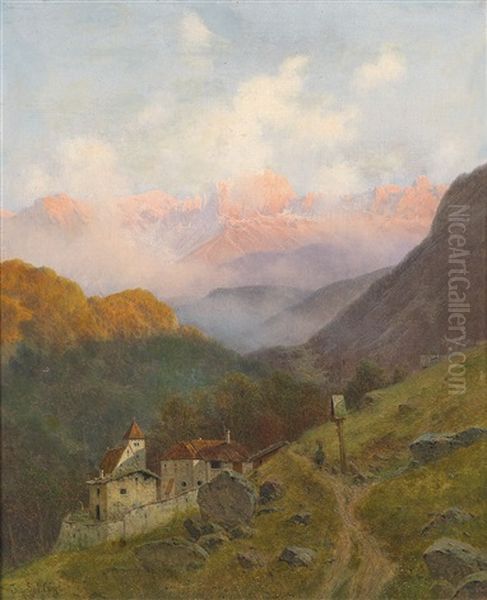 Blick Auf Den Rosengarten Oil Painting by Josef von Schloegl