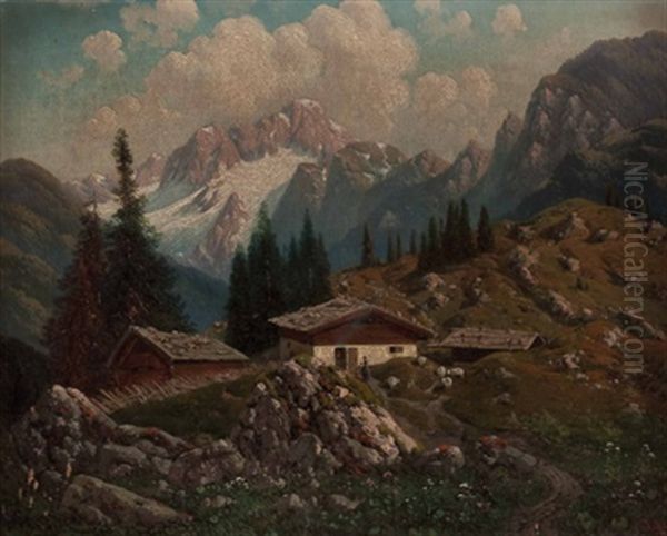 Dachstein Von Der Zwieselalpe Aus Gesehen Oil Painting by Josef von Schloegl