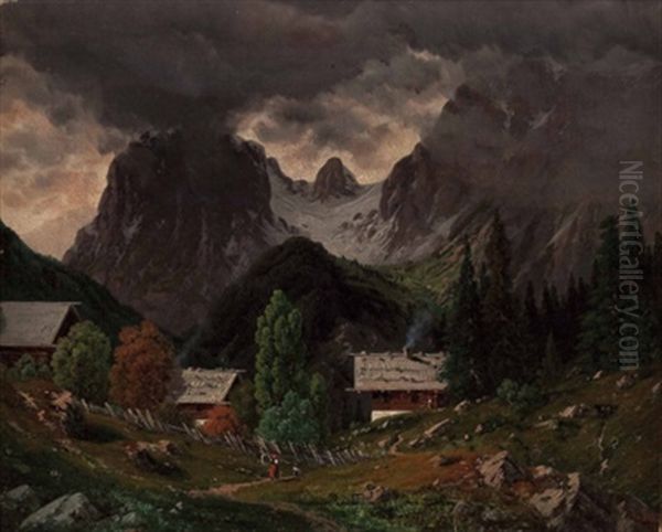 Blick Von Der Alm Auf Die Muhlsturzhorner Oil Painting by Josef von Schloegl