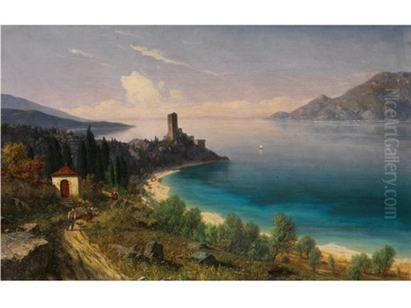 Blick Auf Malcesine Am Gardasee Oil Painting by Josef von Schloegl