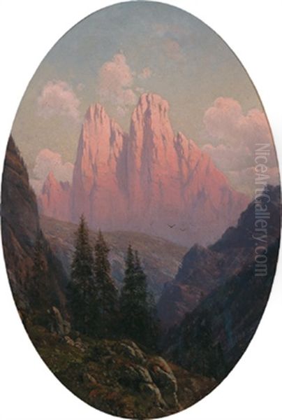 Blick Auf Den Monte Cristallo, Ampezzotal, Dolomiten Oil Painting by Josef von Schloegl