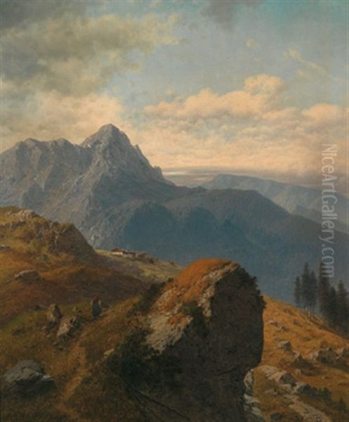 Aussicht Von Der Hohen Kampe In Die Bairische Ebene Und Auf Den Chiem-see Oil Painting by Josef von Schloegl