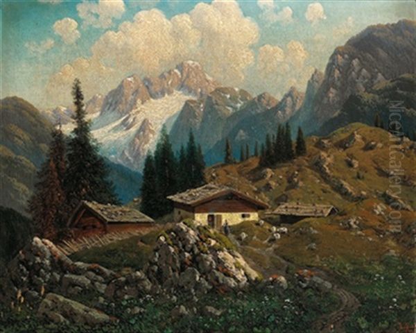 Dachstein Von Der Zwieselalpe Aus Gesehen Oil Painting by Josef von Schloegl