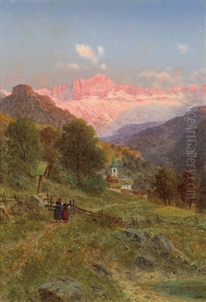 Blick Auf Den Rosengarten Oil Painting by Josef von Schloegl