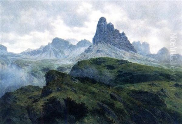 Die Drei Zinnen Vom Monte Pirano Gesehen Oil Painting by Josef von Schloegl