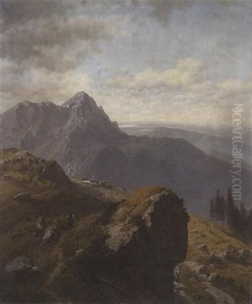 Blick Von Der Kampenwand Auf Den Chiemsee Oil Painting by Josef von Schloegl