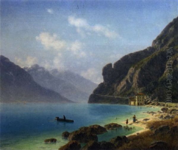 Lake Lugano Oil Painting by Josef von Schloegl