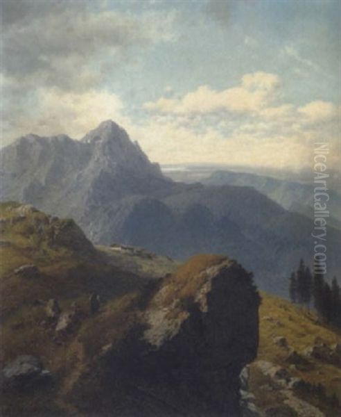 Aussicht Von Der Hohen Kampe In Die Bairische Ebene Und Auf Den Chiemsee Oil Painting by Josef von Schloegl