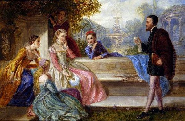 Marie Stuart And The Poet Ronsard Oil Painting by M. Bouvier