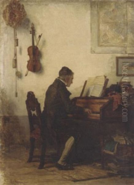 Playing The Piano Oil Painting by Carl Bernhard Schloesser