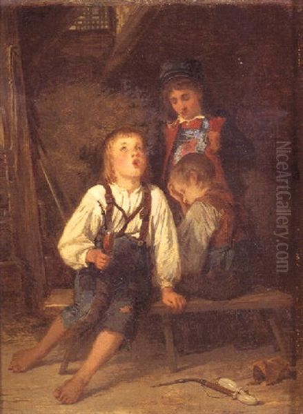 Jeu D'enfants Ou Les Joies Du Tabac Oil Painting by Carl Bernhard Schloesser