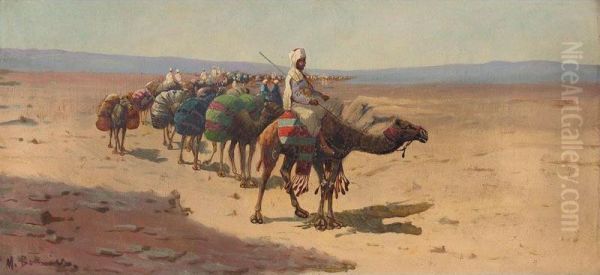 A Caravan Of Camels Crossing The Desert Oil Painting by M. Bouvier