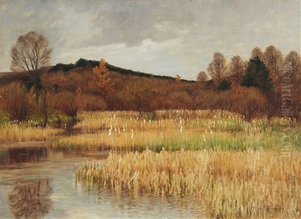 A Fish Pond Near Amlinghausen Oil Painting by Heinrich Schlotermann